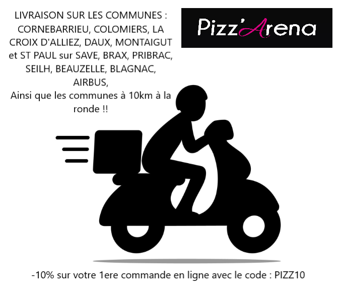Pizzarena vous livre dans un rayon de 10km
